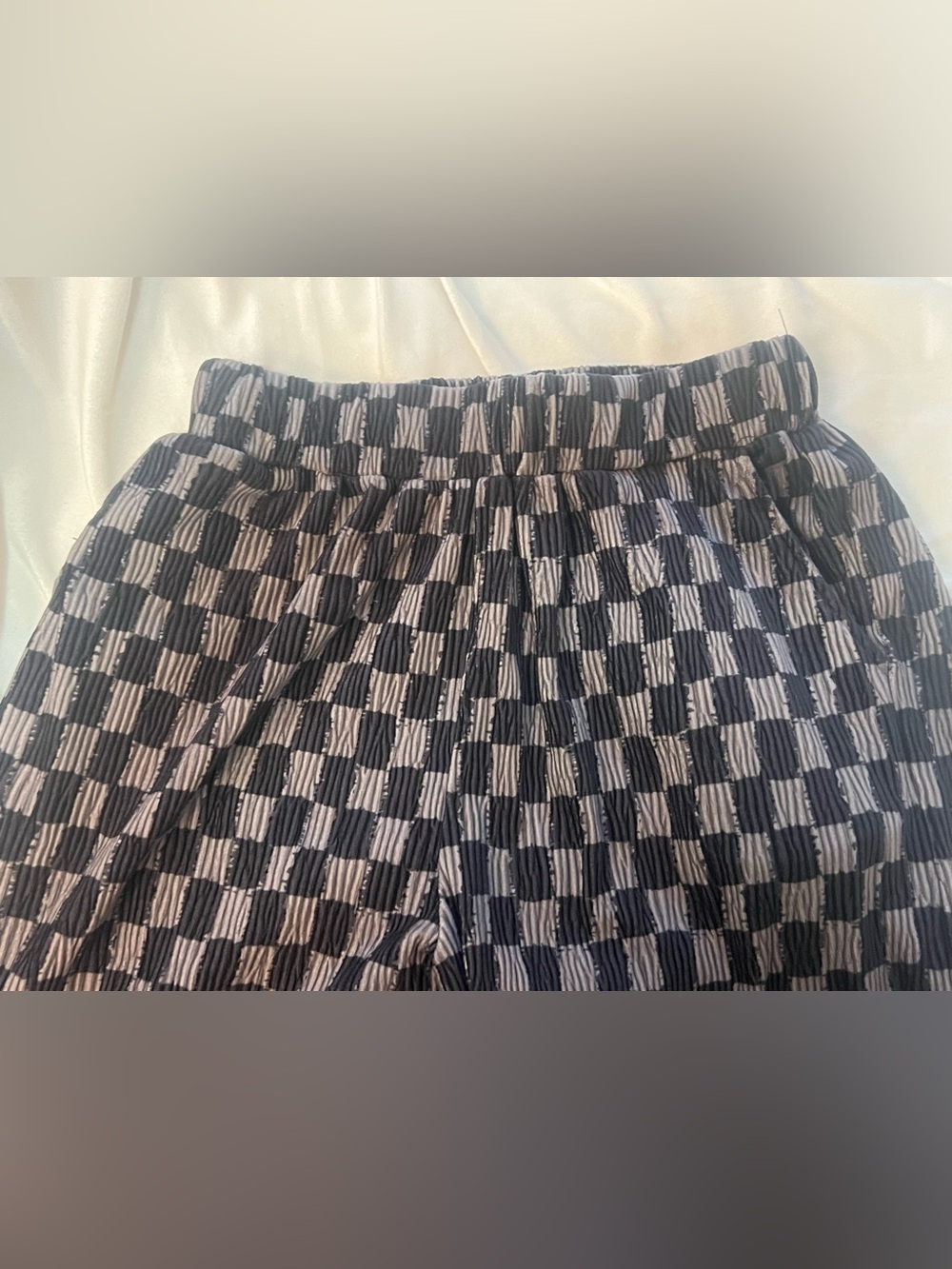 FRIFUL XL Black Gray Checkerboard Pleated Wide Leg Pants